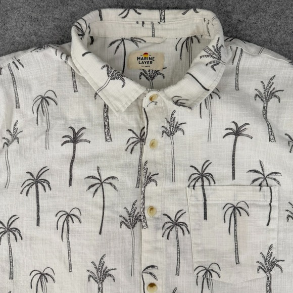 Marine Layer Other - Marine Layer Shirt Mens XL White Green Palm Tree Button‎ Up Hemp Camp Hawaiian